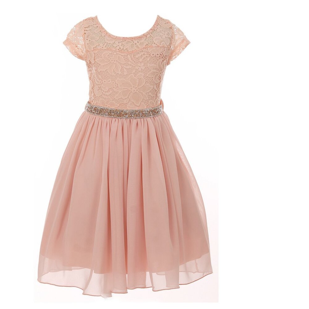 Big Girls Lace Easter Graduation Party Casual Flower Girl Dress Blush 14 New